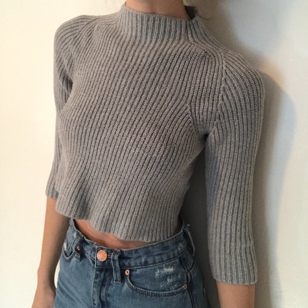 American Apparel grey mock neck cropped sweater